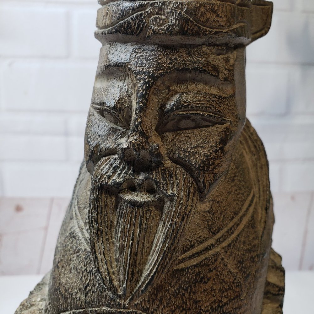 Faux Wood Carved Buddhist Asian Monk Figure Home Decor 12" Figurine Statue